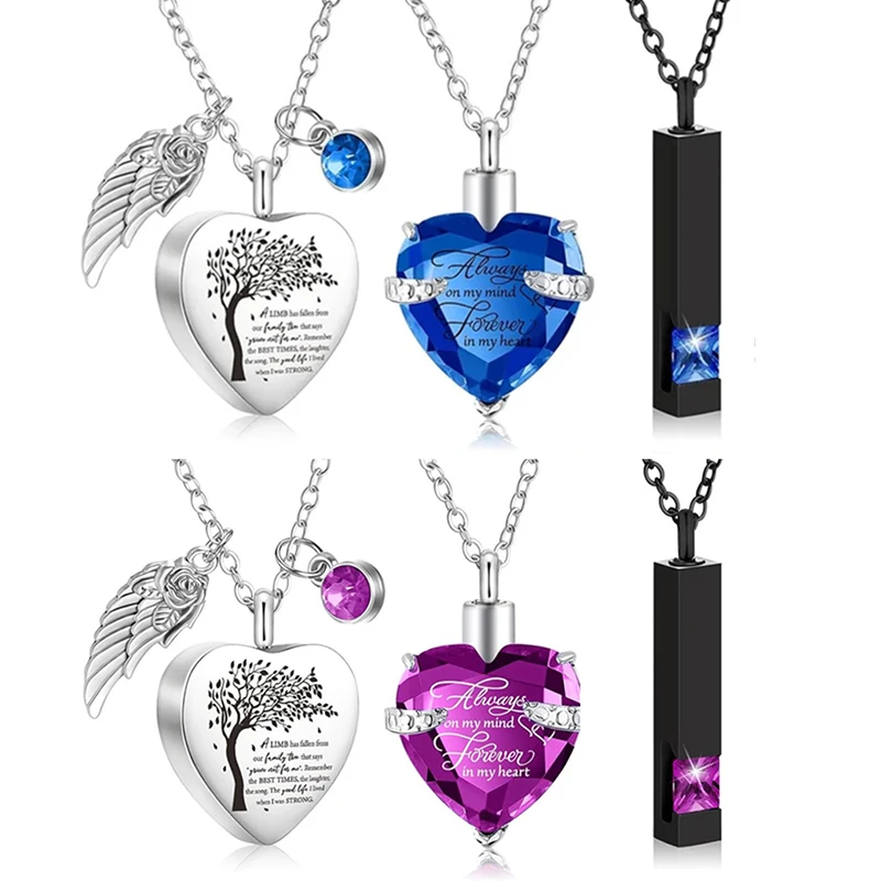 3 Styles Urn Necklace for Ashes Cremation Keepsake Necklace for Ashes of Loved Heart Cross Cubic Stainless Steel Memorial Locket