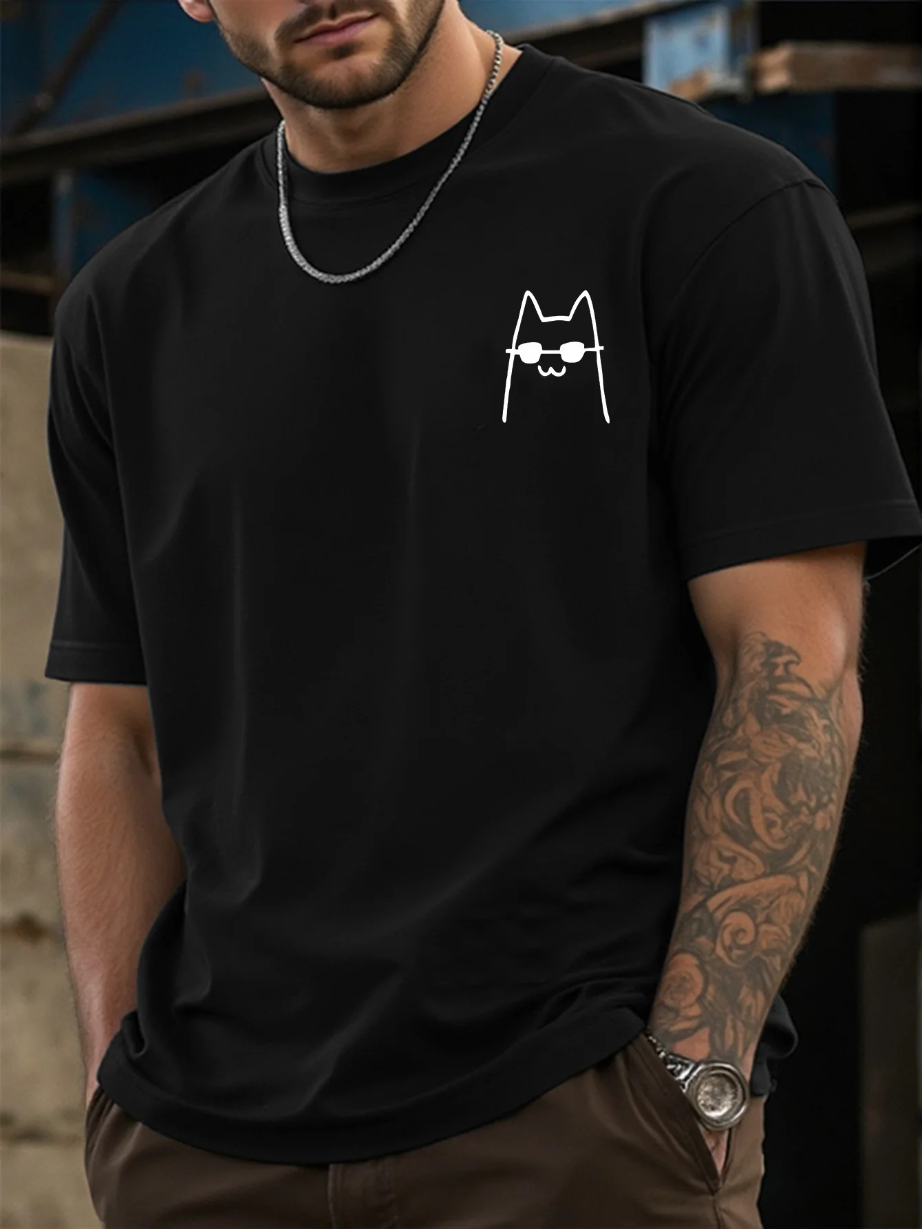 

Men's Soft Cotton Blend T Shirt with Cute Cat Print Casual Short Sleeve Crew Neck Tee for Casual Attire Cat Design