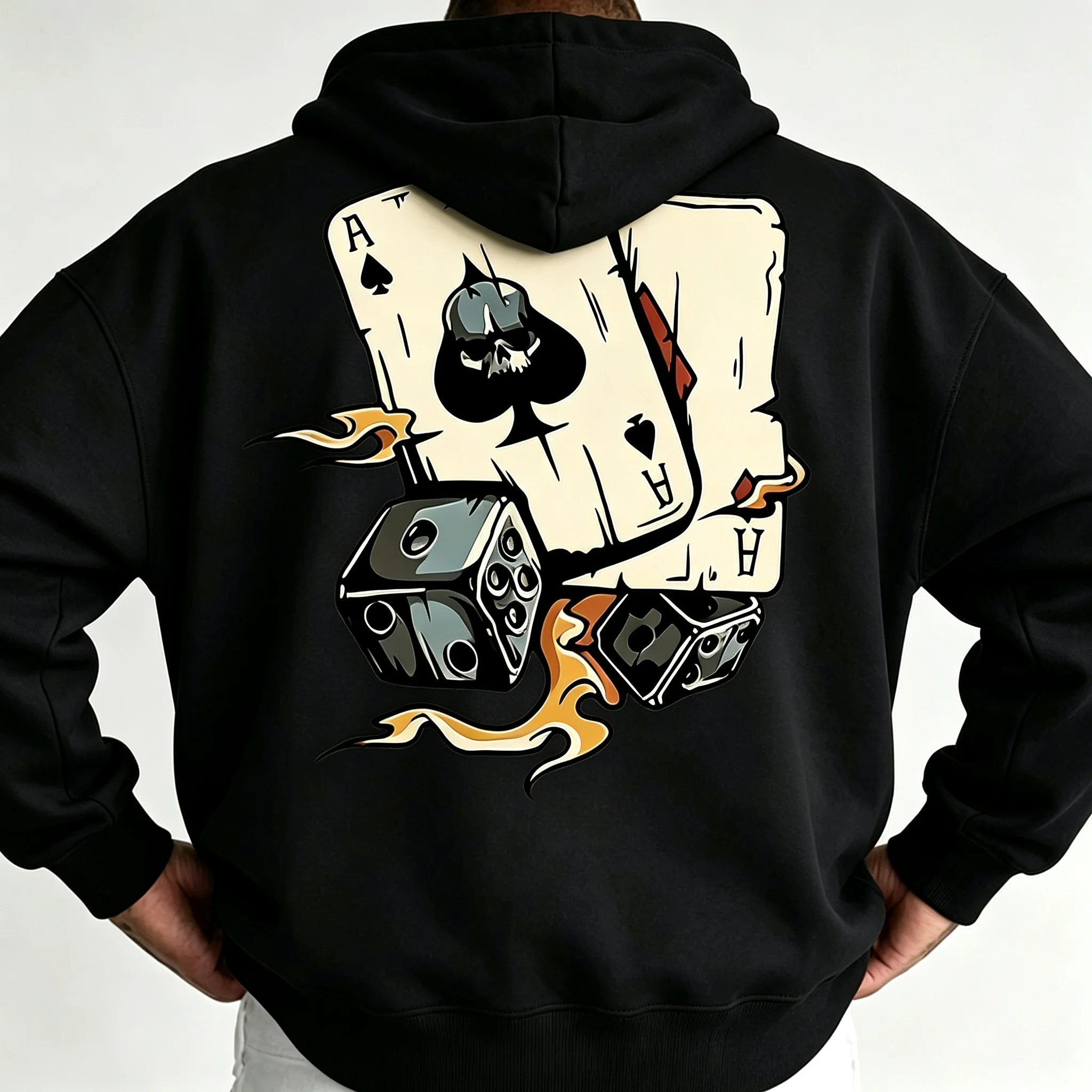 Men's fall/winter pullover with stylish printed pattern, casual and relaxed, comfortable, hooded, streetwear style sweatshirt