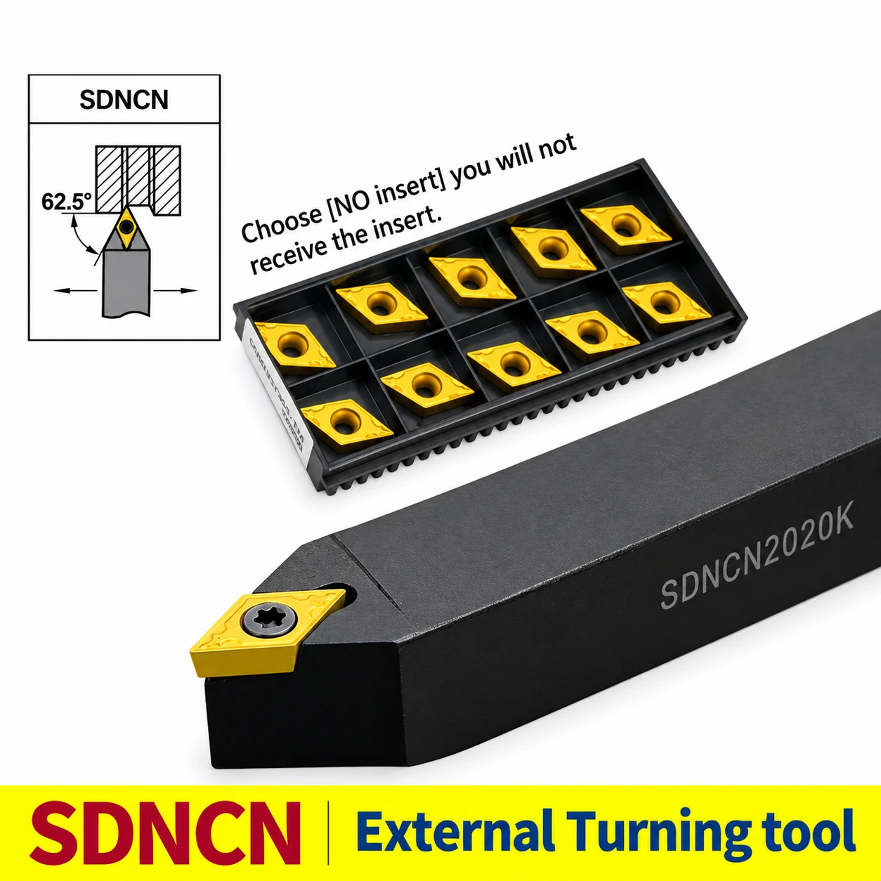 SDNCN1212H07/SDNCN1616H07/SDNCN2020K11 CNC External Turning Tool Holder with DCMT Carbide Inserts for Lathe Cutting 1PC