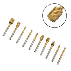 10pcs HSS Rotary Router Drill Bit Set Burr Tools Wood Drill Cutting DIY Routing Carving Electric Grinding Head EngravingTool