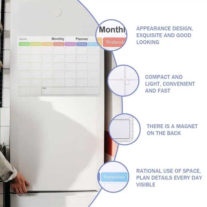 Tableau magnétique blanc pour réfrigérateur, calendrier magnétique effaçable, licence, message de planification des mois