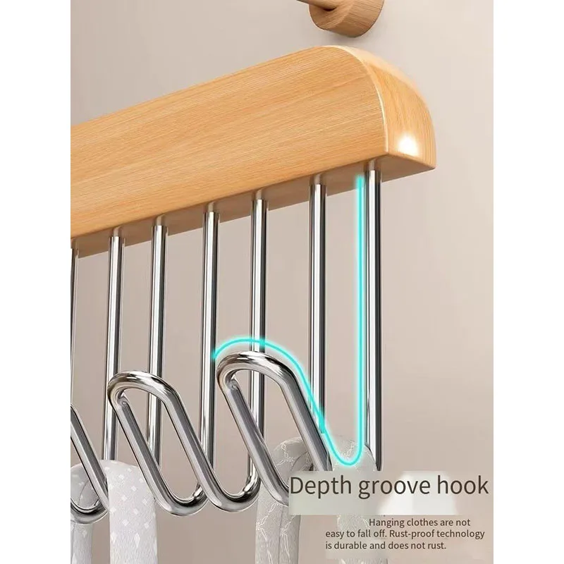 Multifunctional vintage wooden hanger wardrobe, hat, tie, belt, underwear and bag storage hook Home dormitory seamle wave hanger