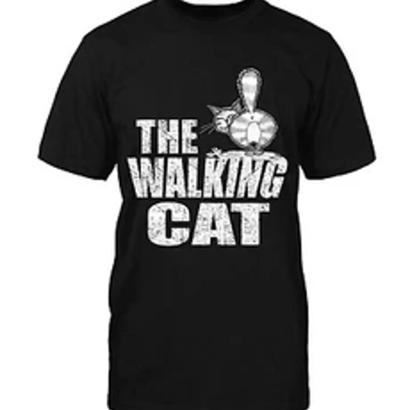 Walking Cat T Shirt New Fun Funny Satire Hipster Blogger Series Cult vintage Washed Top For Everyday Wear homme Versatile