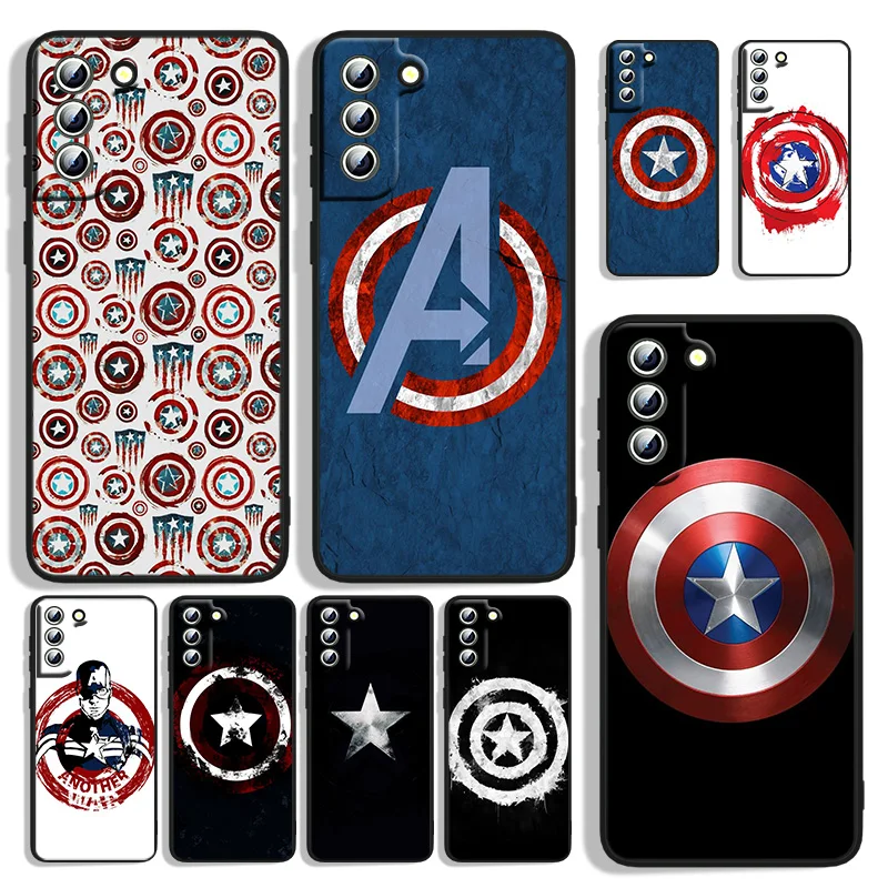 

Marvel Captain America Shield Phone Case For Samsung Galaxy S22 S21 S20 FE Ultra S10e S10 S9 S8 S7 Lite Plus Edge Black Cover