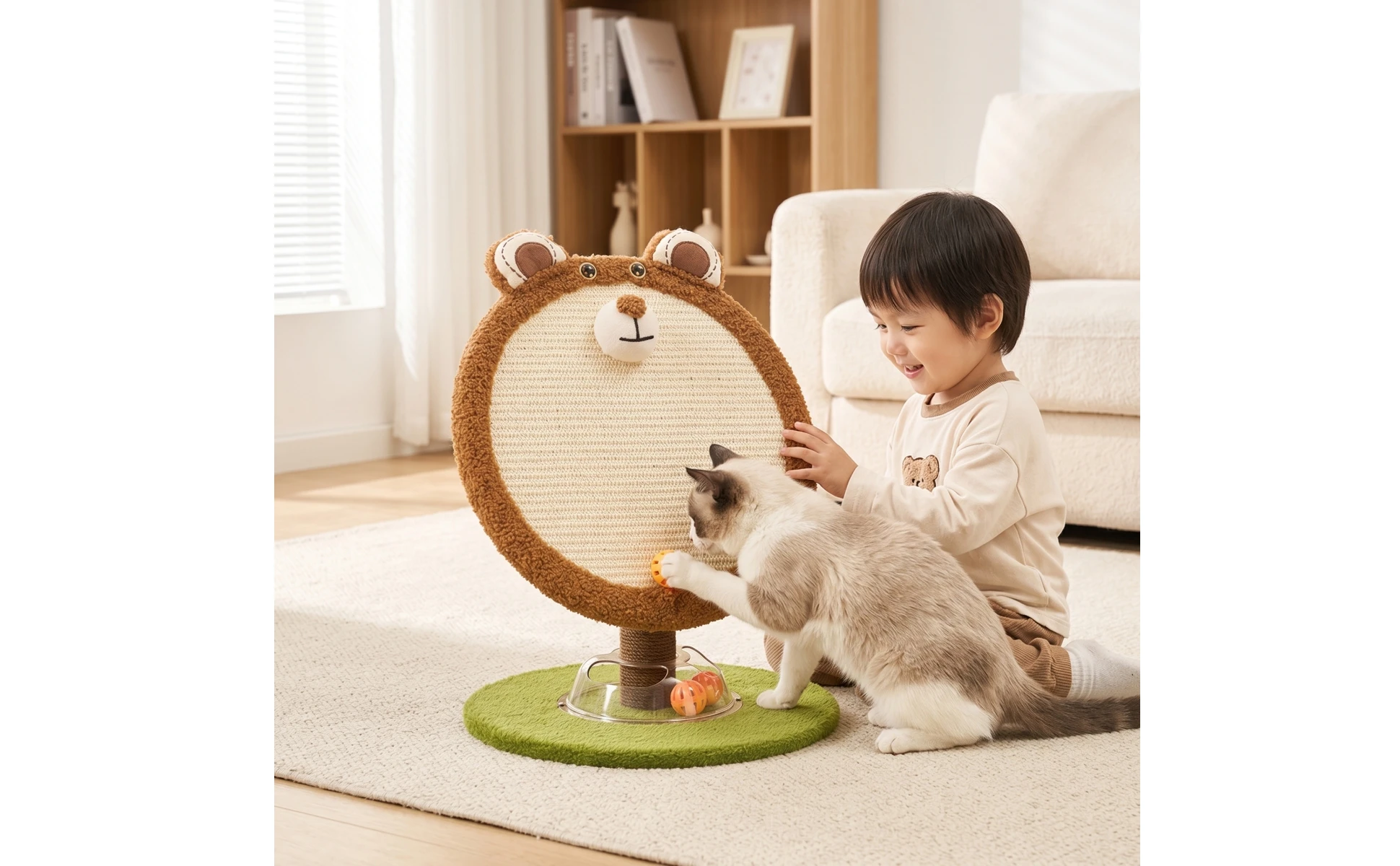 Cat Scratcher with Toy Balls Sturdy Cat Scratching Board Pet Furniture Indoor Non for Cats, Living Room