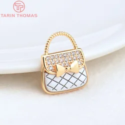 (4559)2PCS 15.5x18.5MM 24K Gold Color Brass with Zircon Bag Pendants Charms High Quality Diy Jewelry Findings Accessories