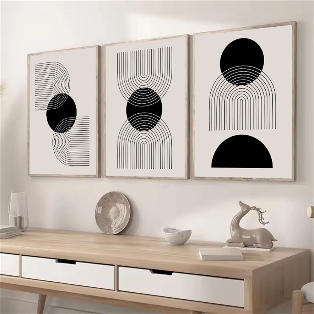 Abstract Black Geometry Shapes Lines Wall Art Canvas Painting Modern Minimalist Posters And Prints Pictures Living Room Decor