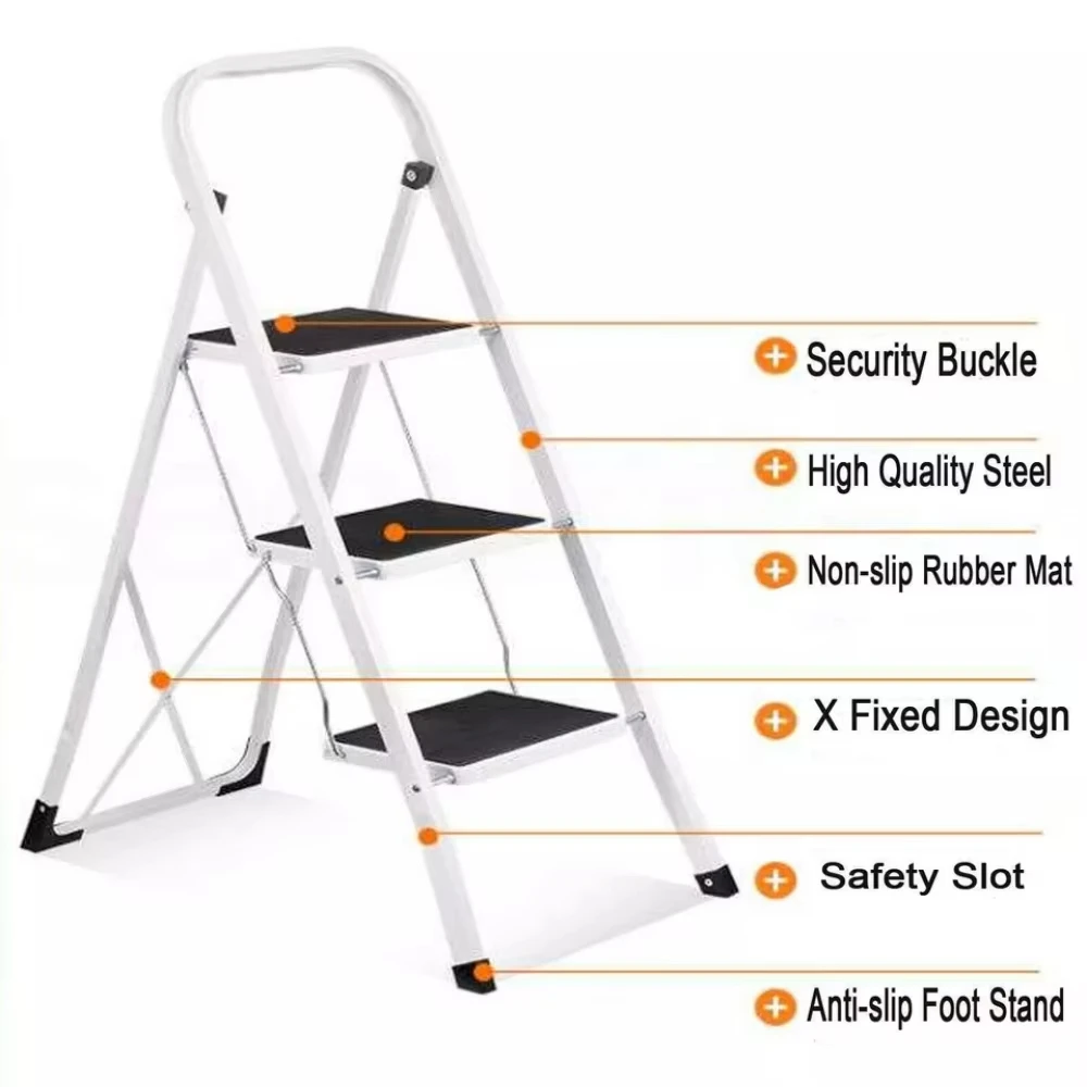 BRIEFNESS Anti-Slip Steel 3-Tier Folding Step Stool, Space Saving Portable Ladder for Office/Painting/Decorating/Renovation