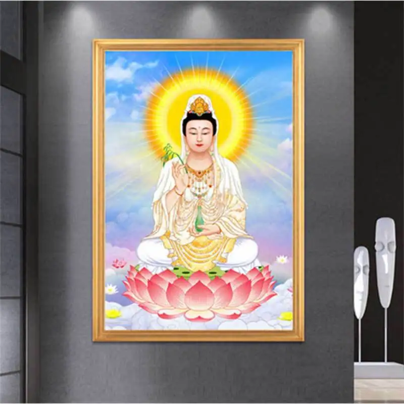 2019 New Cross Stitch Diamond Embroidery Guanyin Sitting Lotus Diamond Painting For Entrance Buddha Living Room