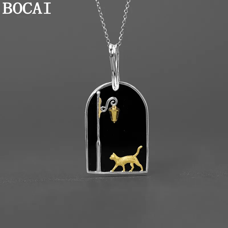 

Новый кулон BOCAI из стерлингового серебра S925 с черным агатом в виде милого и очаровательного бездомного кота, подарок для женщин