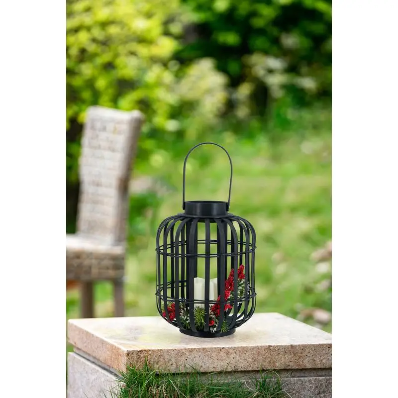 

Black Bamboo Lantern with White LED Candle 8.9x8.9x11.4 inches, Modern Decor for Home & Outdoor Use, Eco-Friendly Design
