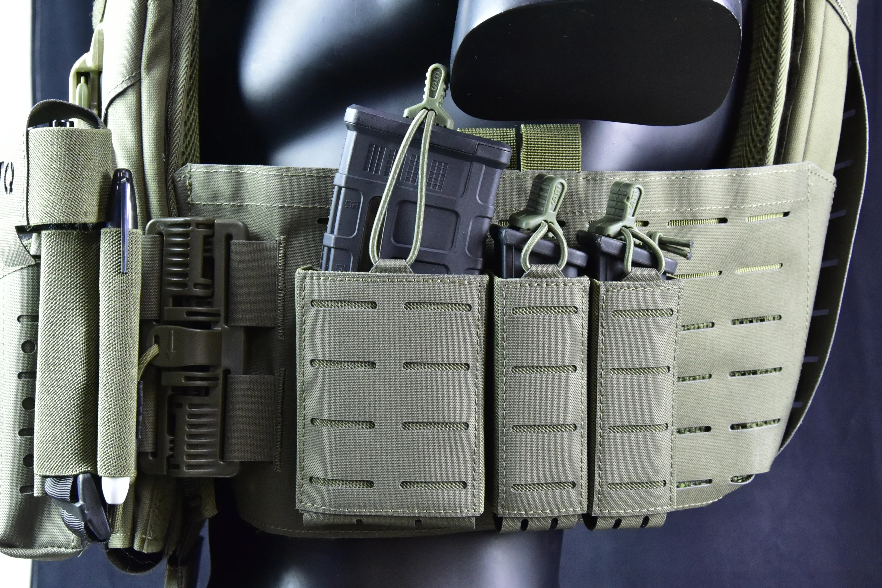 Bolsa táctica MOLLE Triple Mag Carrier corte láser extracción rápida