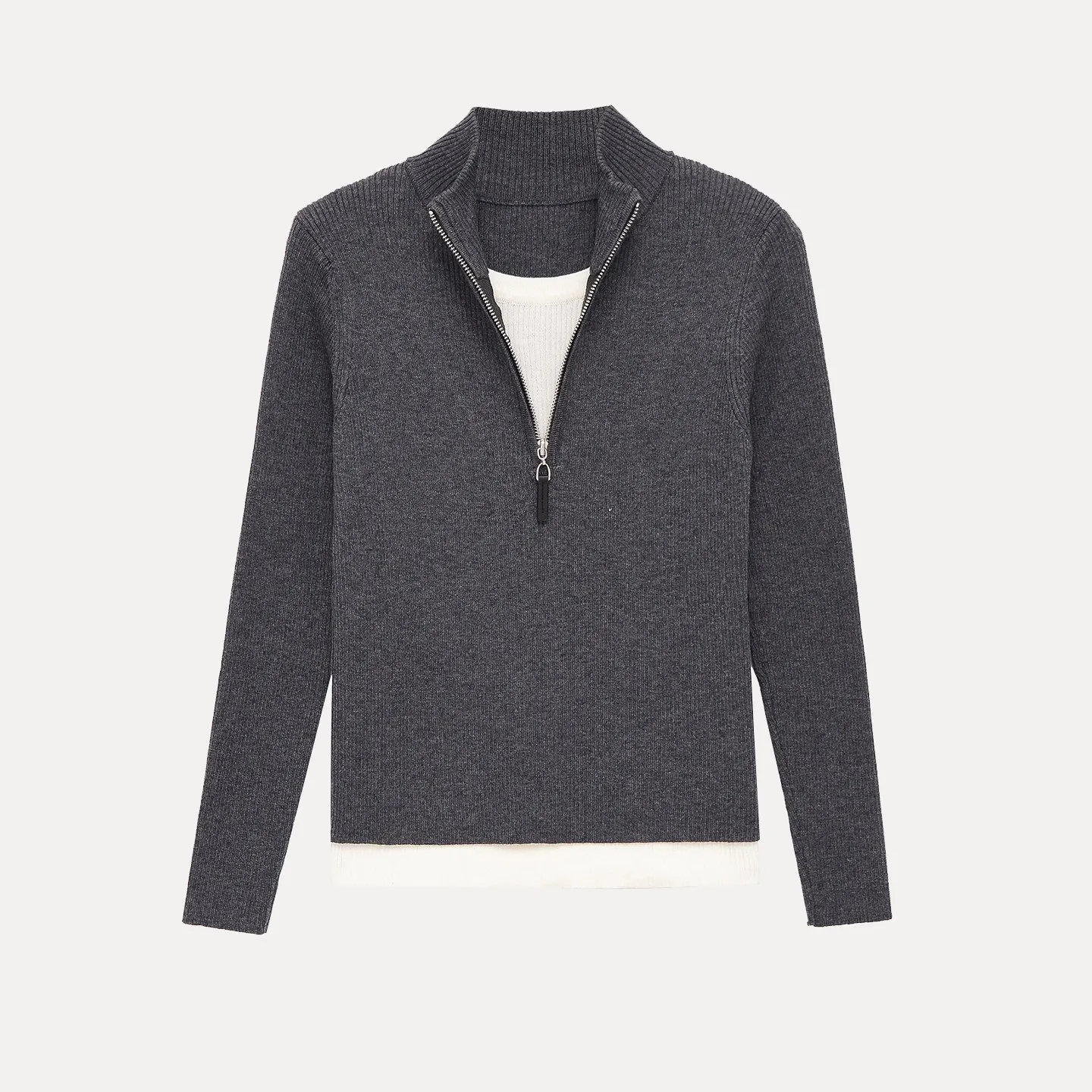 

Faionable Zipper Slim Fit Knitwear Women's Casual Versatile Zip Two-Piece Sle Long Sve Winter New Arrival Z