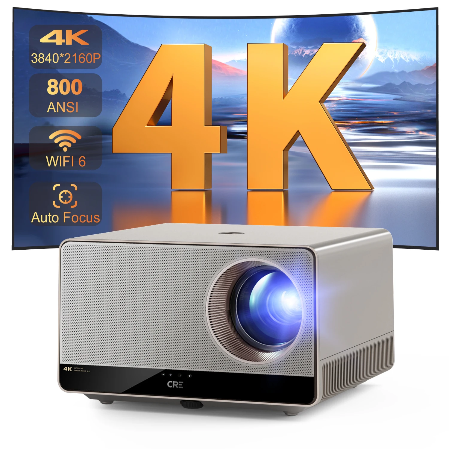 CRE U1 Real 4K LCD Projector 3840x2160P Fully Sealed Dustproof for Home Theaters, Business Offices, and Outdoor Camping.
