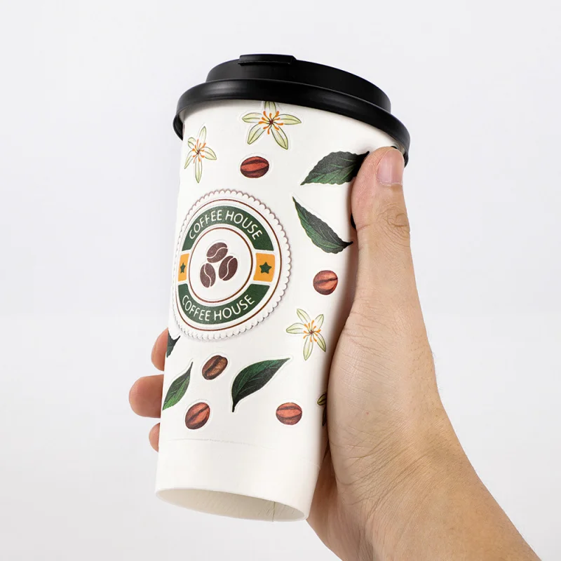 custom.LOKYO Pla Flocking Degradable Take Away 8oz 16oz Disposable 3D Single Double Wall Hot Chocolate Cocoa Coffee Paper Cups