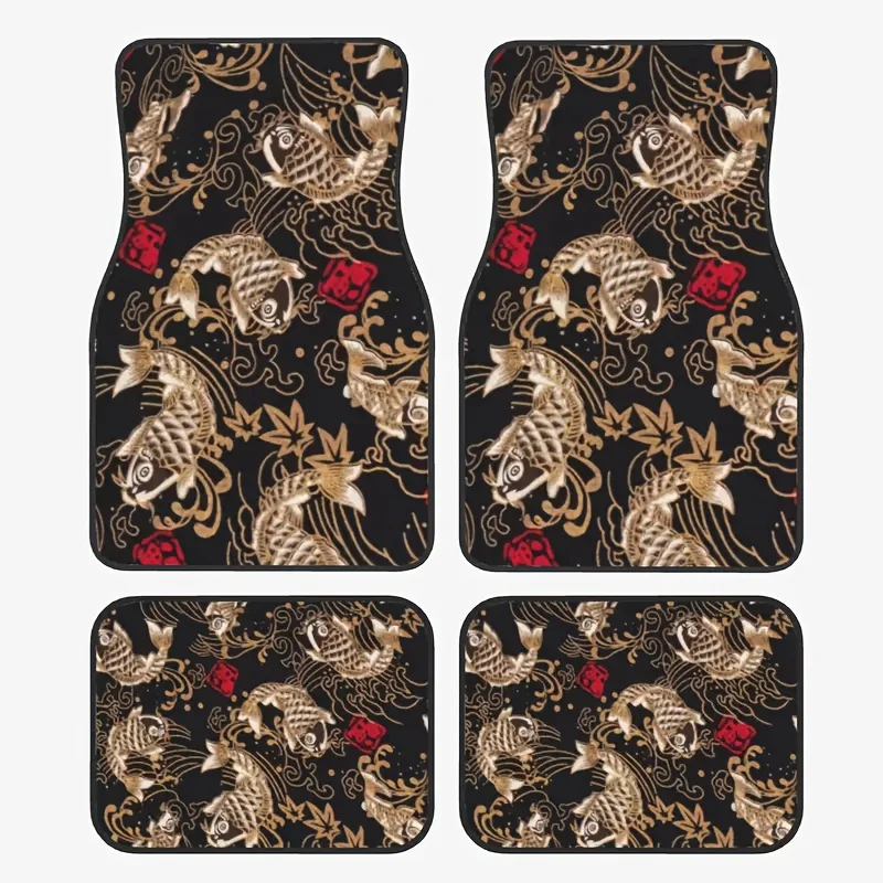 

Heavy Duty 4-Pack Vintage Koi Fish Car Mats - All-Weather, Full Protection, Easy Clean, Fits Cars SUVs Vans, Unisex Gift