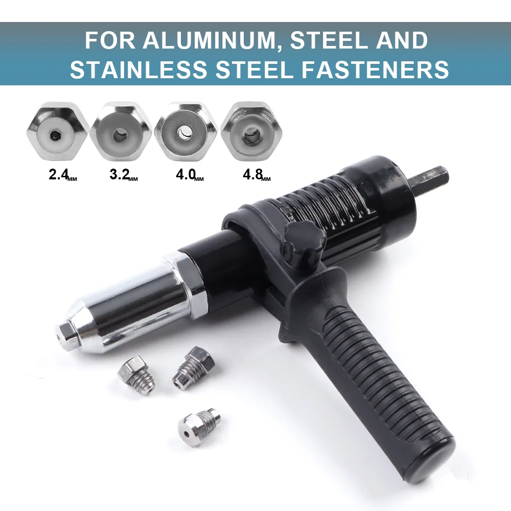2.4-4.8 MM Effort-less Electric Rivet Gun Adapter Kit High Efficiency Cordless Home Riveting Nut Machine Tool For Electric Drill