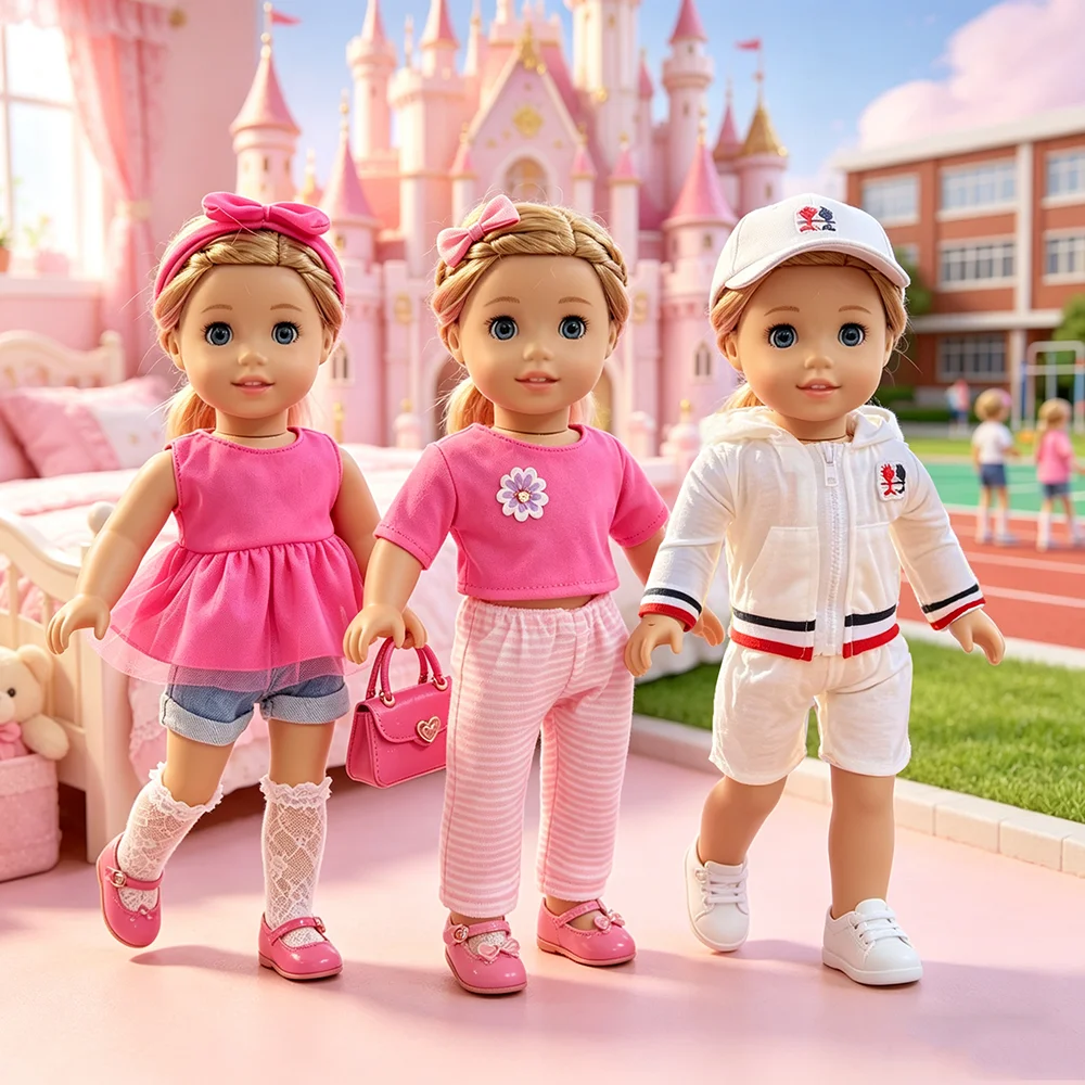18 Inch Doll Girl Casual Set Doll Outdoor Clothing Home Clothing Suitable for 18 Inch Dolls Clothing Doll Accessories