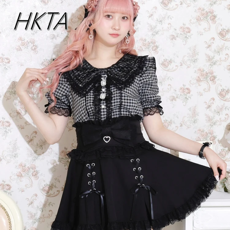 

Original Japanese Shirt Women's Summer New Niche Design Sweet and Cute Bow Lace Short-sleeved Blouse Lolita Girls White Shirts