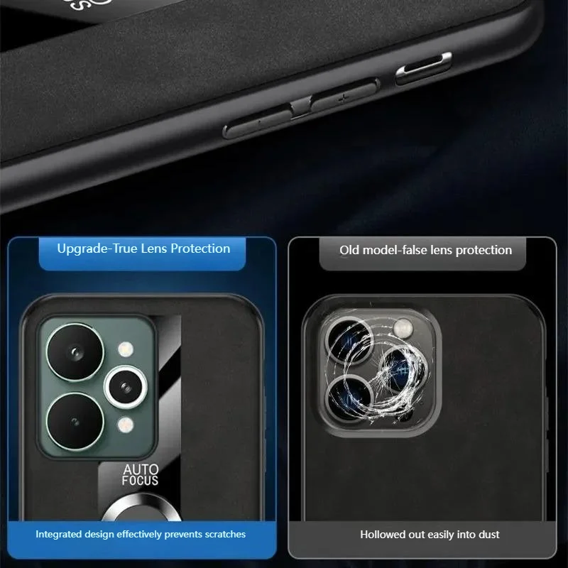 حافظة لهاتف Realme 15 Pro من جلد الغنم الزجاجي الصلب مع حلقة مغناطيسية واقية غطاء خلفي لهاتف Realme 15 Pro Shell