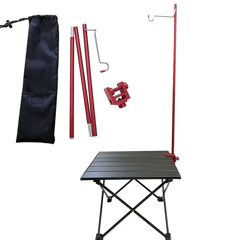 ABJV دعامة طاولة صغيرة للنزهات، دعامة مصباح للتخييم، دعامة متعددة الوظائف، دعامة خطاف لطاولة النزهة، لوازم خارجية (أحمر)