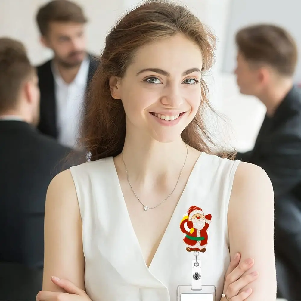 

Рождественский выдвижной держатель для значка медсестры Снеговик Выдвижная рождественская акриловая катушка для значка Блестящие акриловые ремешки для удостоверений личности