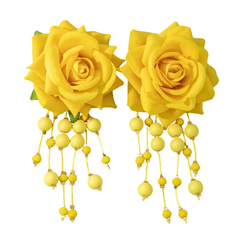 Women Boho Flower Earrings Lightweight Fabric Yellow Flower Ear Studs Holiday Earrings