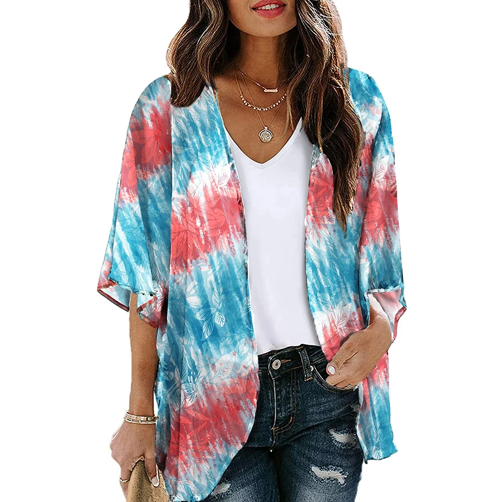 2023 Cardigan For Women Short Sleeve Open Front Boho Kimono Floral Lightweight Casual Cardigans Daily Wear Top Beach Clothes