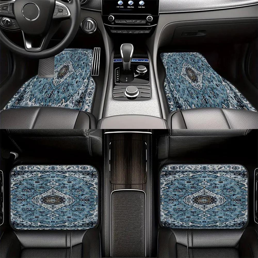 

2pcs/4pcs Bohemian Retro Blue Car Floor Mat Set - Durable And Easy-to-clean Material, Suitable For All Car Models - Stylish And