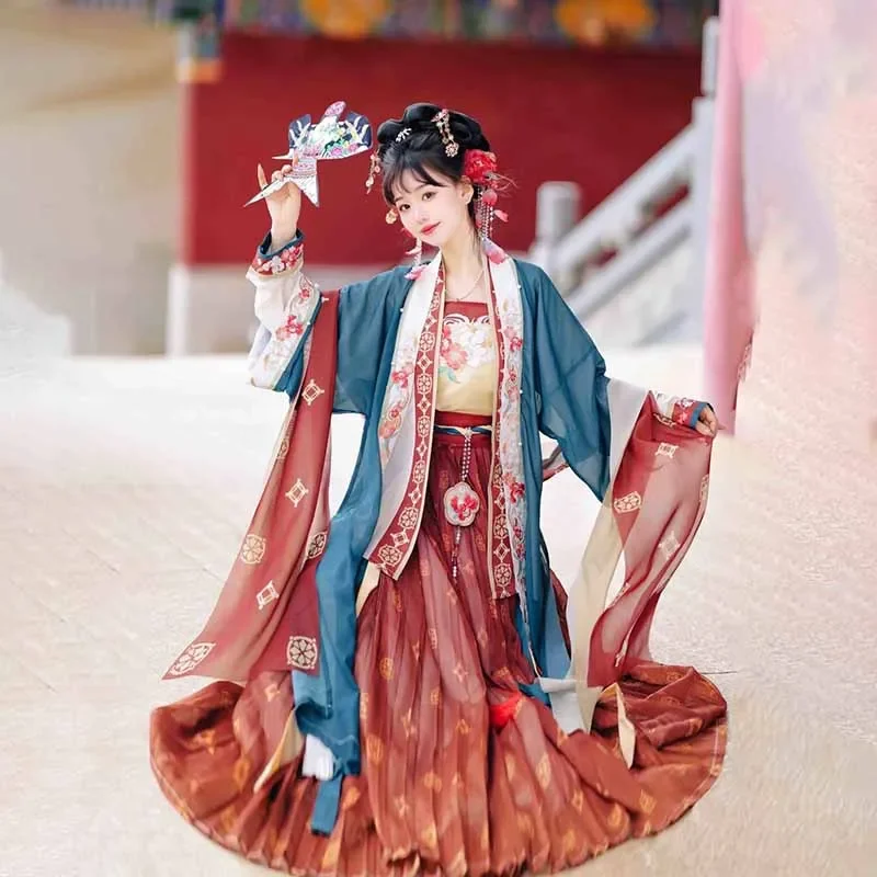 ชุดฮั่นฝูของผู้หญิงชุดงานปาร์ตี้ชุดคอสเพลย์ผู้หญิงงานคาร์นิวัลโบราณชุดจีนโบราณปักลายราชวงศ์ Hanfu