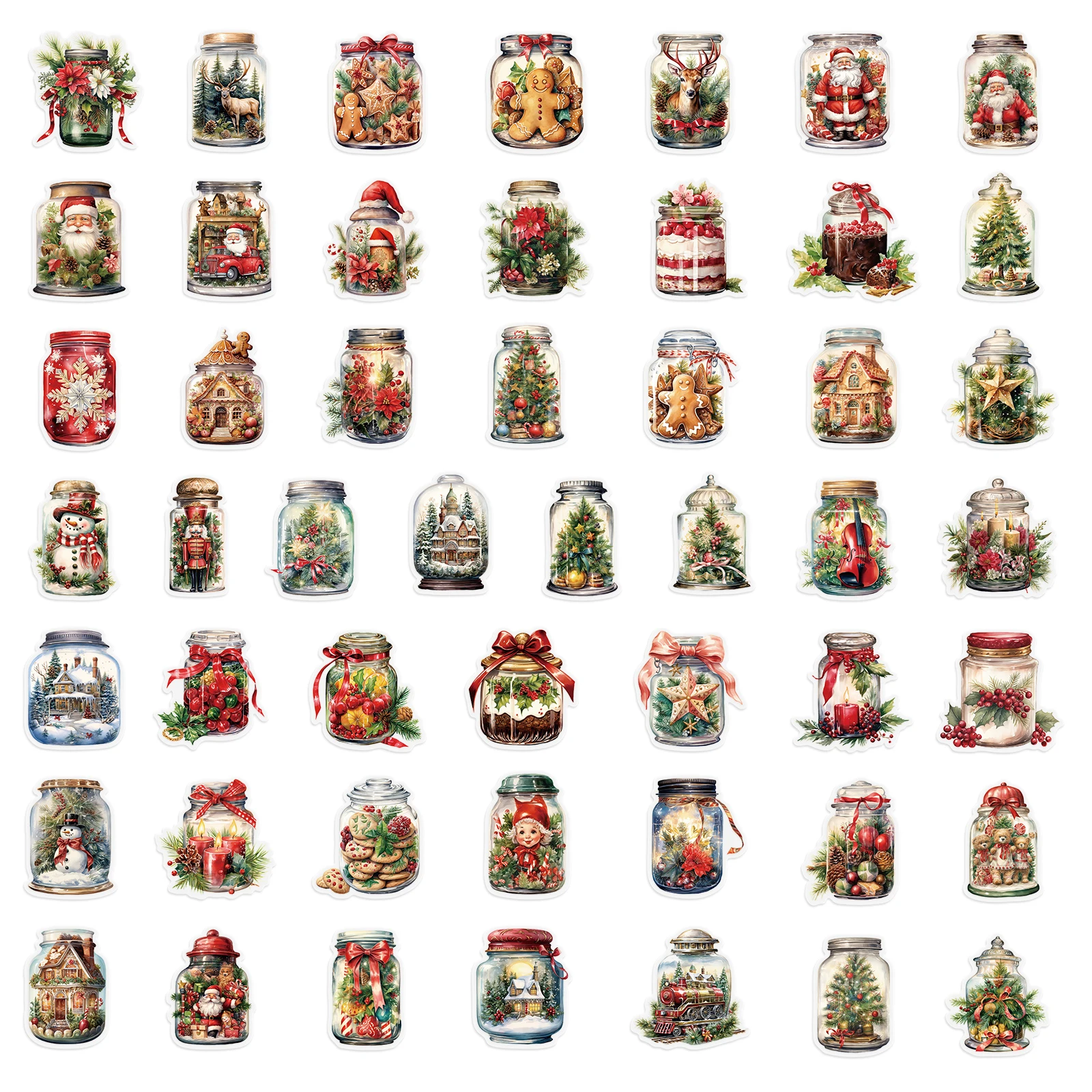 50PCS Weihnachten Flasche Aufkleber Doppel Transparent Handheld Konto Material Telefon Fall Laptop Gepäck Flasche Wasserdichte Aufkleber