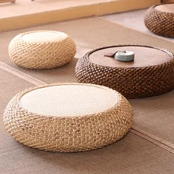 Manal  cushion Natural Weave Straw Pouf Tatami Mat Round Floor Cushions Rattan Futon Meditation Worship Cushion Yoga Japanese