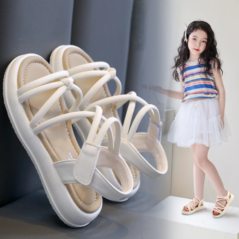 Girls Sandals Kids Sandals for Girls 2024 Summer Brand Children Beach Shoes Princess Sweet Gladiator Sandals Open Toes Anti-skid