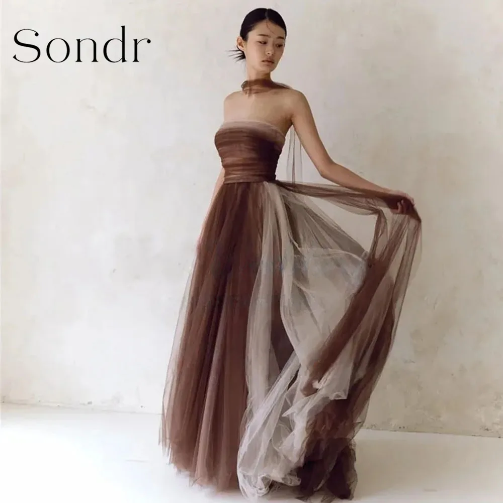 

Sondr Customized Chic Korean Evening Dresses Strapless Mix Color Long Prom Gown Corset Back Tulle Luxury Women Party Dresses