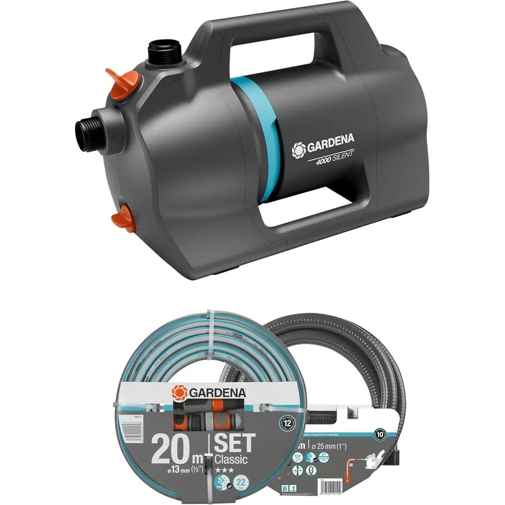 

Silent Garden Pump Set: 3.5m Suction Unit & 20m Hose, 4100 l/h Flow Rate, 550W Motor, Waterproof, Economical