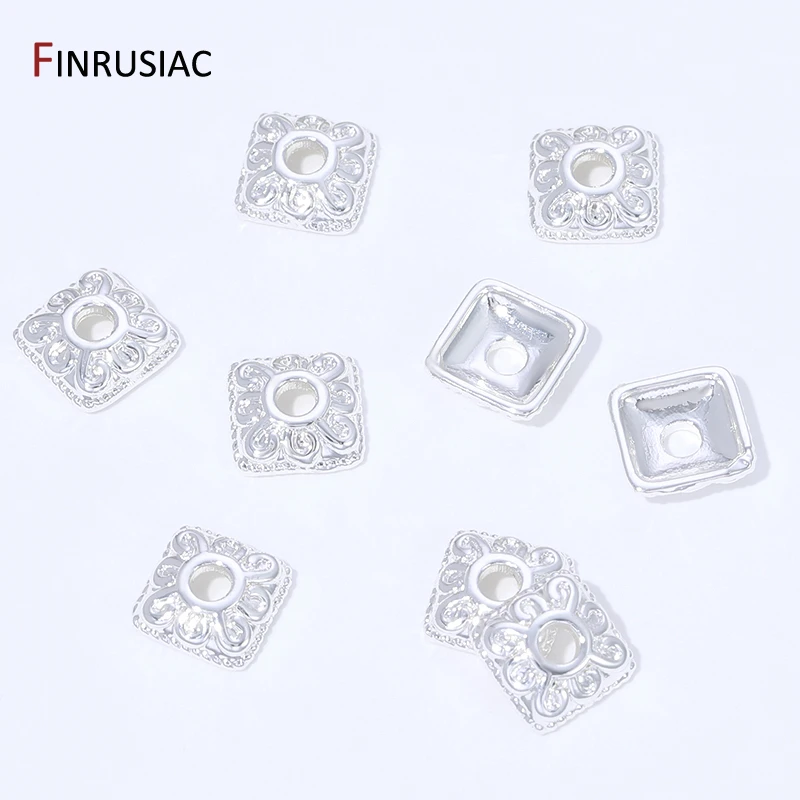 18K Gold Plated Brass Square Beads End Caps For Jewelry, 7mm Flower Bead Caps for DIY Bracelet Necklace Making Accessories - view 3