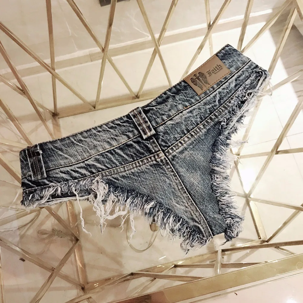 Qisin 2023 Neue Frauen Sexy Low Taille Loch Quaste Denim Shorts Jeans Tanga Kurze feminino – Detail 3