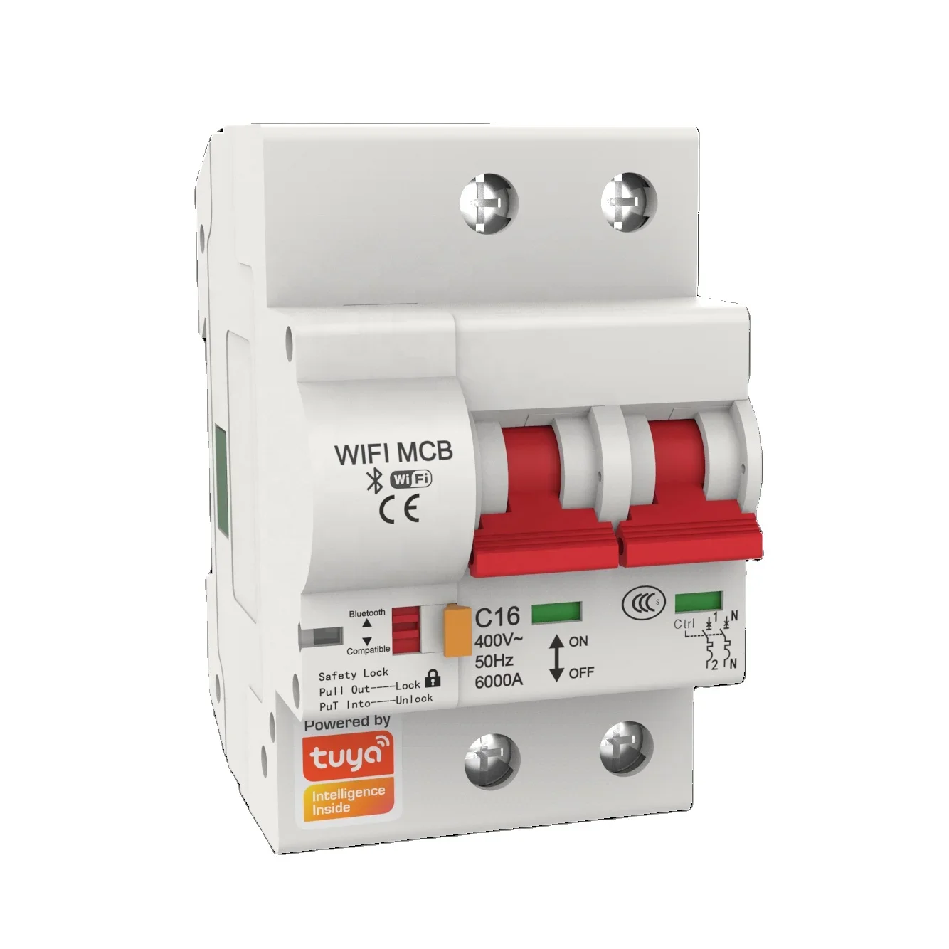 

WiFi Circuit Breaker Smart Remote control by Tuya Ewelink app 36mm Din rail 2p Mcb