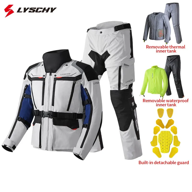 

New LYSCHY Large Size Motorcycle Riding Suit Men Winter Warm Waterproof Jacket Pants Falling Prevention Four Seasons Rally Suit