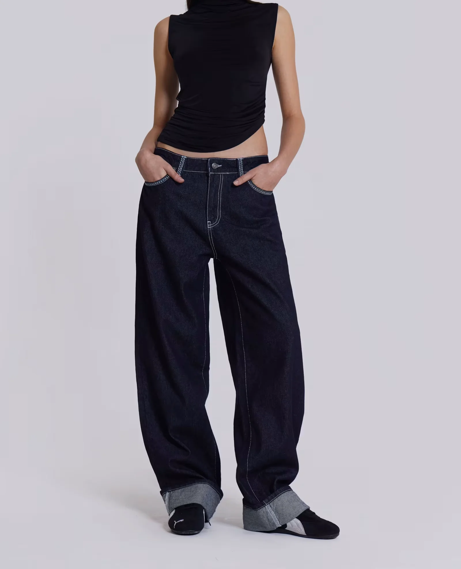 جاد جينز فضفاض مطرز، اللون الأصلي مستقيم الساق منتصف منخفضة الخصر ريترو فضفاض بنمط الألفية، نمط الشارع العصري الراقية الشارع Y2K الجينز، السراويل فضفاضة خمر مستقيم الساق #5