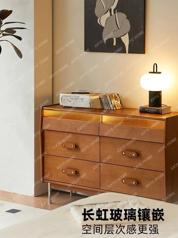 Nuevas llegadas D06 Retro cofre de madera maciza simple sala de estar sofá gabinete lateral dormitorio armario de almacenamiento S03