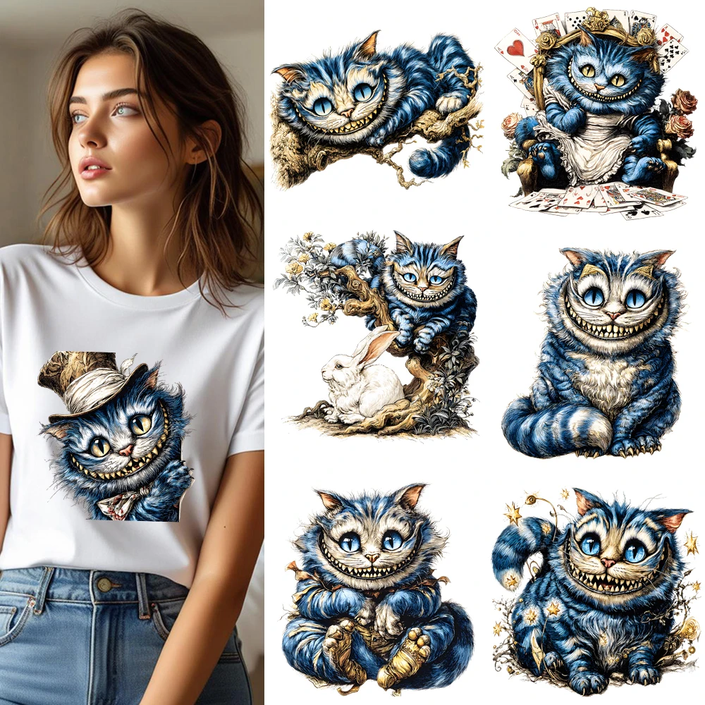 25cm Cute Magic Cat Ink Fantasy Iron On Heat Transfer Sticker DTF Iron On Transfer Patches For Clothes T-shirt Appliques