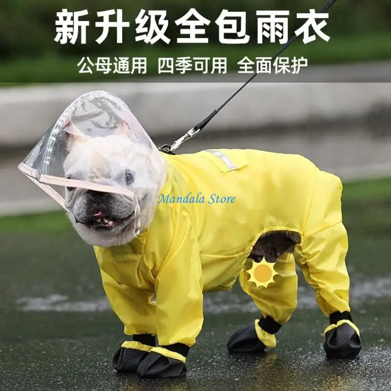 

U2JC Dog Hooded Raincoats Pet Rainsuit Full Coverage Pet Rain Jackets with Foot Cover