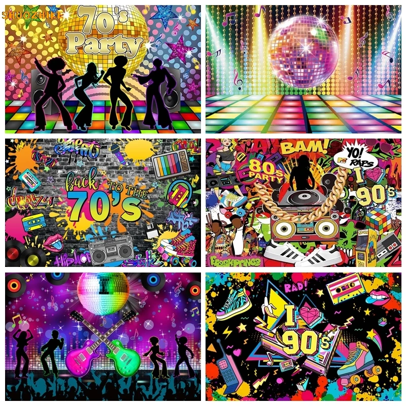 

80's 90's Disco Music Theme Backdrop Hip Hop Birthday Party Decor Graffiti Neon Adult Baby Photo Photography Background Props