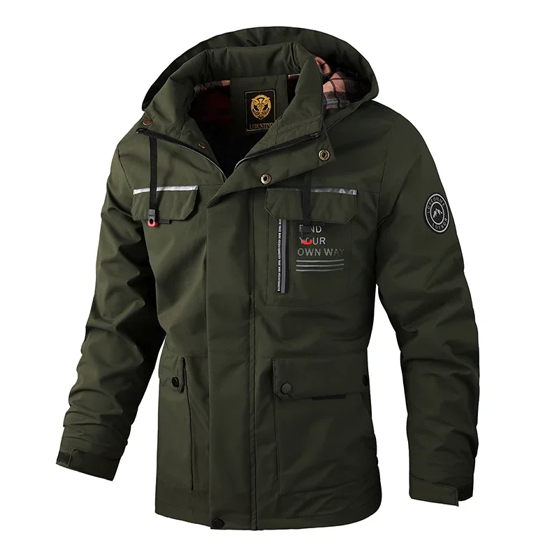 Fashion Men's Casual Windbreaker Jackets Hooded Jacket Man Waterproof Outdoor Soft Shell Winter Coat Clothing Warm Plus Size