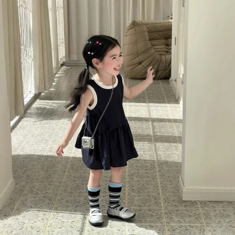 2026Summer New Children's Clothing Girls' stylish ruffle dress Sleeveless tank dress Sporty dress