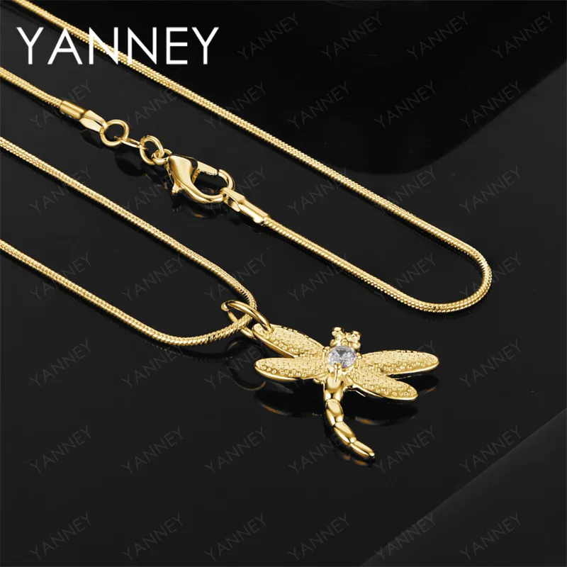 

925 Sterling Silver 18k Gold 16-30 Inch Exquisite Dragonfly Pendant Necklace Fashion Women'S Wedding Accessories Jewelry