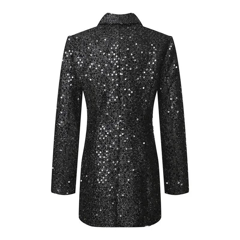 Traje de lentejuelas de lujo para mujer, a la moda Chaqueta larga, ropa de trabajo Formal de oficina, abrigo brillante para chica caliente, 1 pieza