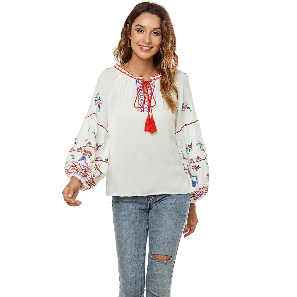 

Белая блузка Le Luz с цветочной вышивкой, рубашка с кисточками, 100% хлопок, летняя Мексиканская рубашка, большие размеры, женские топы